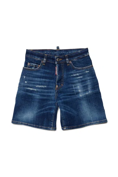 Dsquared2 Kids' Logo-patch Denim Shorts In Blue Denim