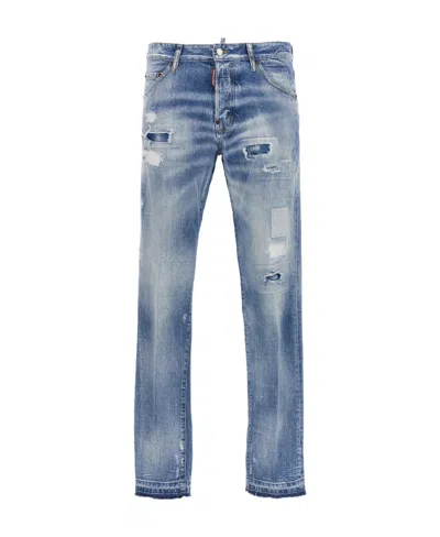 Dsquared2 Logo-patch Distressed Washed Jeans In Blue