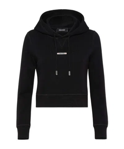 Dsquared2 Logo Patch Drawstring Hoodie In Black