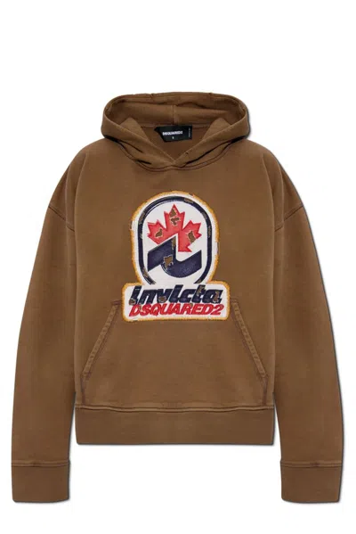 Dsquared2 Logo-patch Hoodie In Brown
