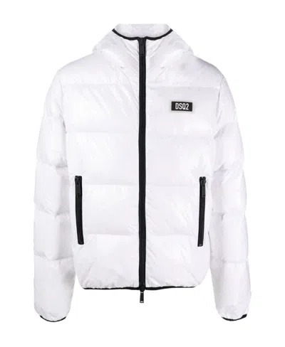 Dsquared2 Logo-patch Hooded Down Jacket In White
