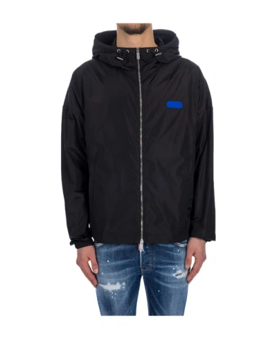 Dsquared2 Logo-patch Hooded Windbreaker Jacket In Black