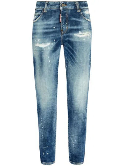Dsquared2 Logo Patch Jeans In Navy Blue
