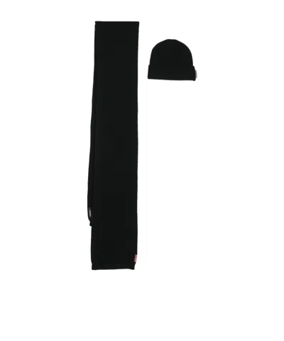 Dsquared2 Logo-patch Knit Scarf Set In Black
