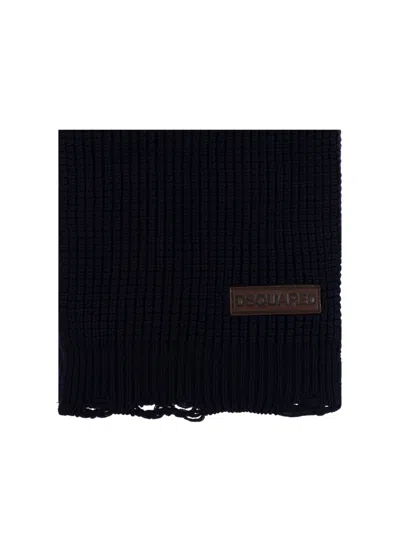 Dsquared2 Logo Patch Knit Wool Scarf