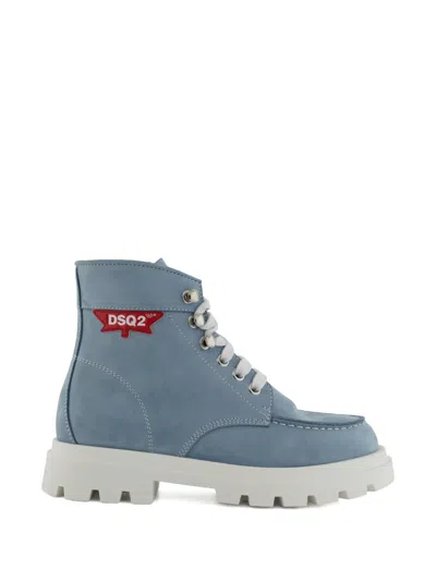 Dsquared2 Kids' Logo-patch Lace-up Boots In Blue