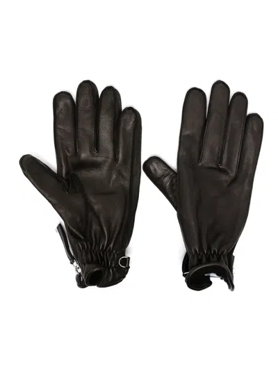Dsquared2 Logo-patch Leather Gloves In Schwarz