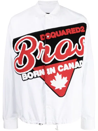 Dsquared2 Logo-patch Long-sleeve Shirt In Weiss