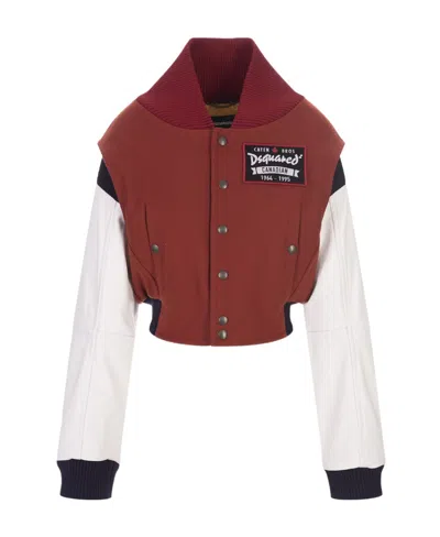 Dsquared2 Logo-patch Panelled Bomber Jacket In White