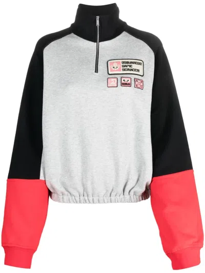 Dsquared2 Logo-patch Panelled Jumper In Grau