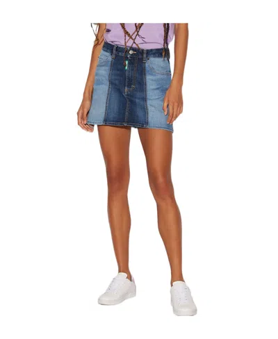 Dsquared2 Logo Patch Panelled Mini Denim Skirt In Brown
