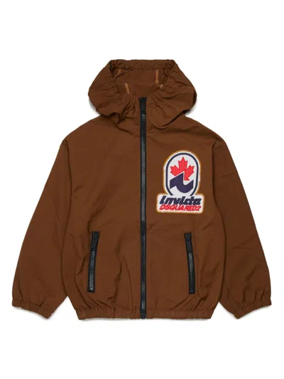 Dsquared2 Kids' Logo-patch Raincoat In Brown