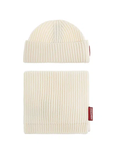 DSQUARED2 LOGO-PATCH RIBBED BEANIE HAT SET