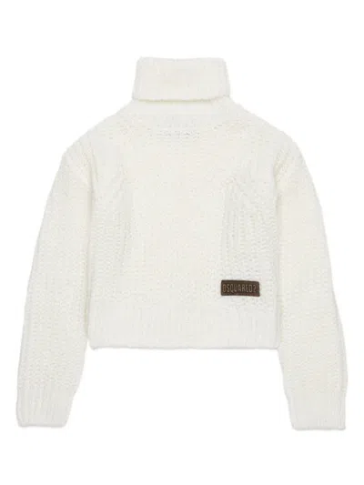Dsquared2 Kids' Logo-patch Roll-neck Jumper In White