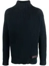 Dsquared2 Logo-patch Roll-neck Knitted Jumper In Blau