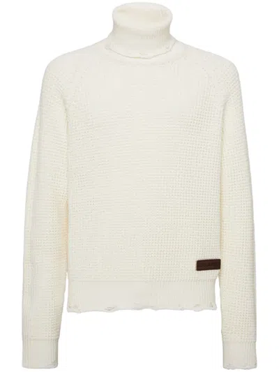 Dsquared2 Logo-patch Roll-neck Knitted Jumper In White