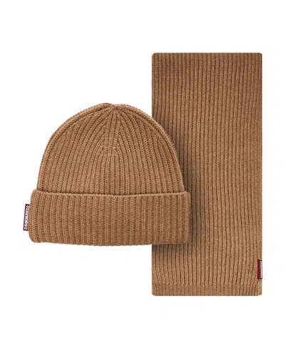Dsquared2 Logo Patch Scarf-beanie Set In Brown