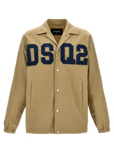 Dsquared2 Logo Patch Shirt Jacket In Beige