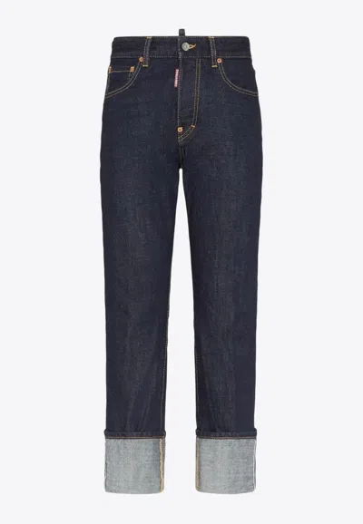 DSQUARED2 LOGO PATCH STRAIGHT-LEG JEANS