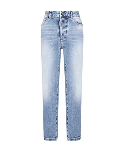 Dsquared2 Logo Patch Straight Leg Jeans In Blue