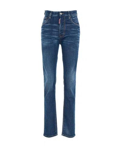 Dsquared2 Logo Patch Straight Leg Jeans In Blue