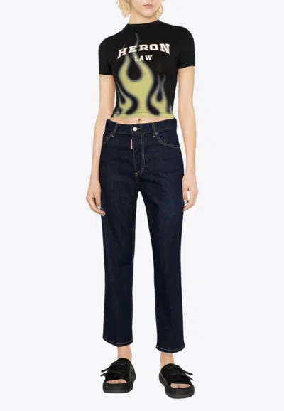 DSQUARED2 LOGO-PATCH STRAIGHT-LEG JEANS