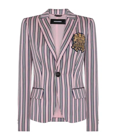 Dsquared2 Logo-patch Striped Blazer In Gray