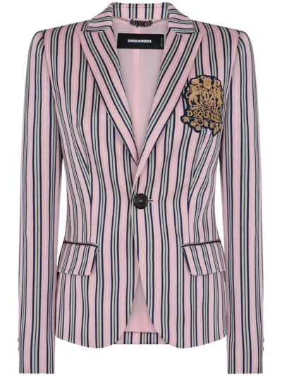 DSQUARED2 LOGO-PATCH STRIPED BLAZER