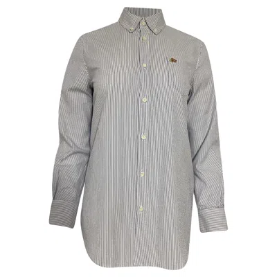 Pre-owned Dsquared2 Logo Patch Striped Long Sleeve Shirt In Blue And White Cotton In Gray