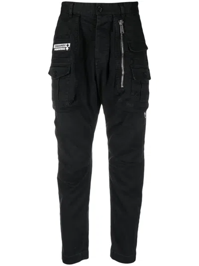 Dsquared2 Logo-patch Tapered Trousers In Black