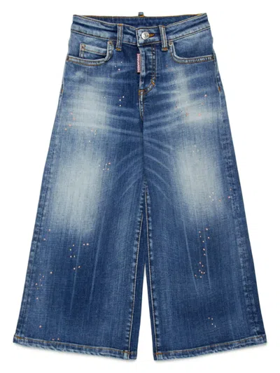 Dsquared2 Kids' Logo-patch Wide-leg Jeans In Blue