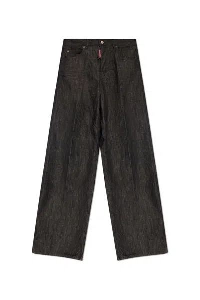 Dsquared2 Logo-patch Wide-leg Traveller Jeans In Nero