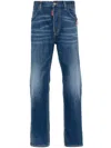 Dsquared2 Blue Five-pocket Jeans With Faded Effect And Logo Patch On The Back In Denim Man In Blue