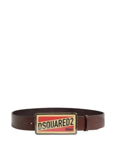 Dsquared2 Logo Plaque Belt In Orange