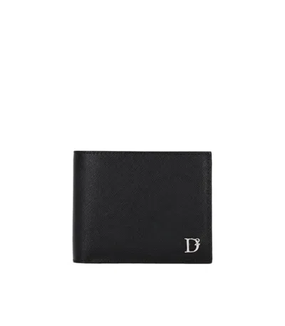 Dsquared2 Logo-plaque Bi-fold Wallet In Nero+arancio