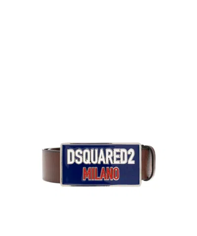 Dsquared2 Logo-plaque Buckle Belt In Brown