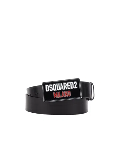 Dsquared2 Logo-plaque Buckle Belt In Black