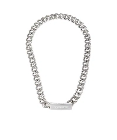 Dsquared2 Logo Plaque Chain-link Necklace In Gray