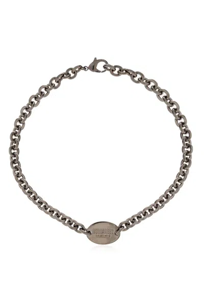 Dsquared2 Logo-plaque Chunky Chain-linked Necklace In Silver