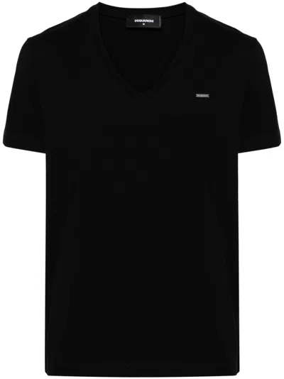 Dsquared2 Logo-plaque Cotton T-shirt In Black