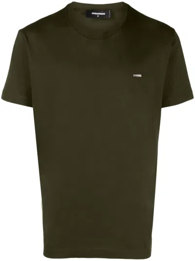 Dsquared2 Logo-plaque Cotton T-shirt In Khaki