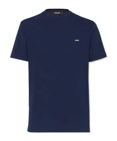 Dsquared2 Branded Crewneck Cotton T Shirt In Navy