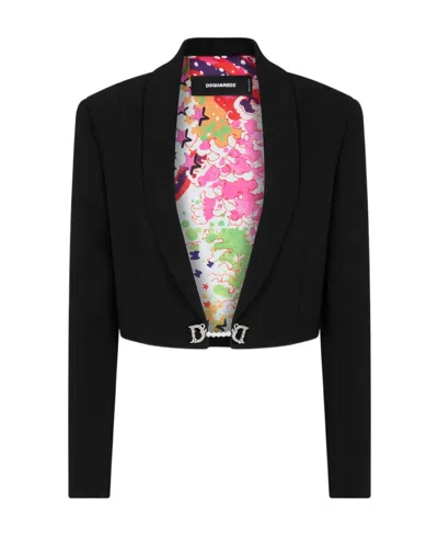 DSQUARED2 DSQUARED2 LOGO-PLAQUE LONG-SLEEVED CROPPED BLAZER
