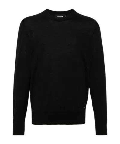 Dsquared2 Logo-plaque Fine-knit Jumper In Black