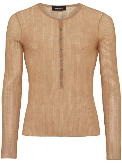 Dsquared2 Logo-plaque Fine-knit Jumper In Neutrals