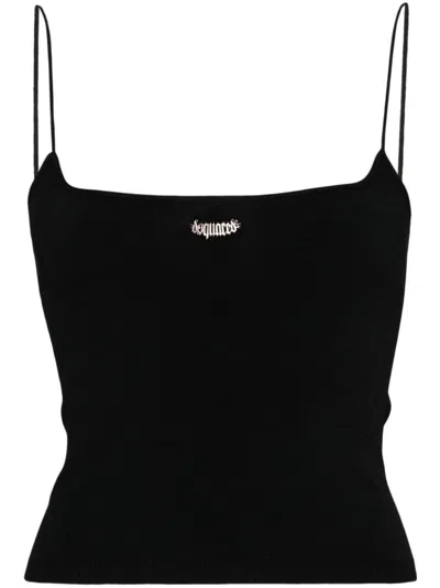 Dsquared2 Logo-plaque Knitted Crop Top In Black