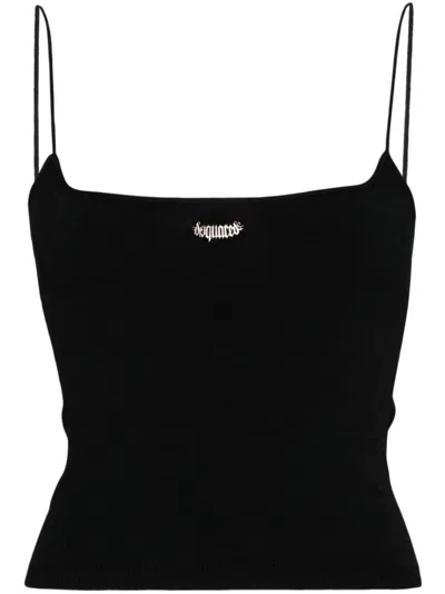 Dsquared2 Black Logo-plaque Knitted Crop Top