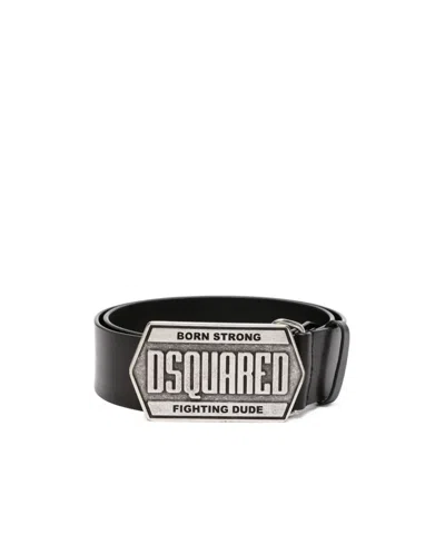 Dsquared2 Logo-plaque Leather Belt In Black