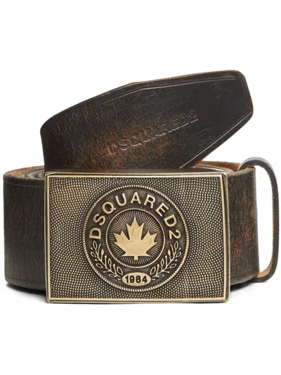 Dsquared2 Logo-plaque Leather Belt In Brown