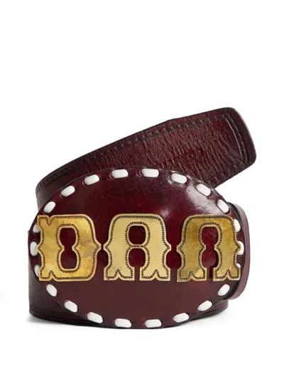 Dsquared2 Logo-plaque Leather Belt In Burgundy